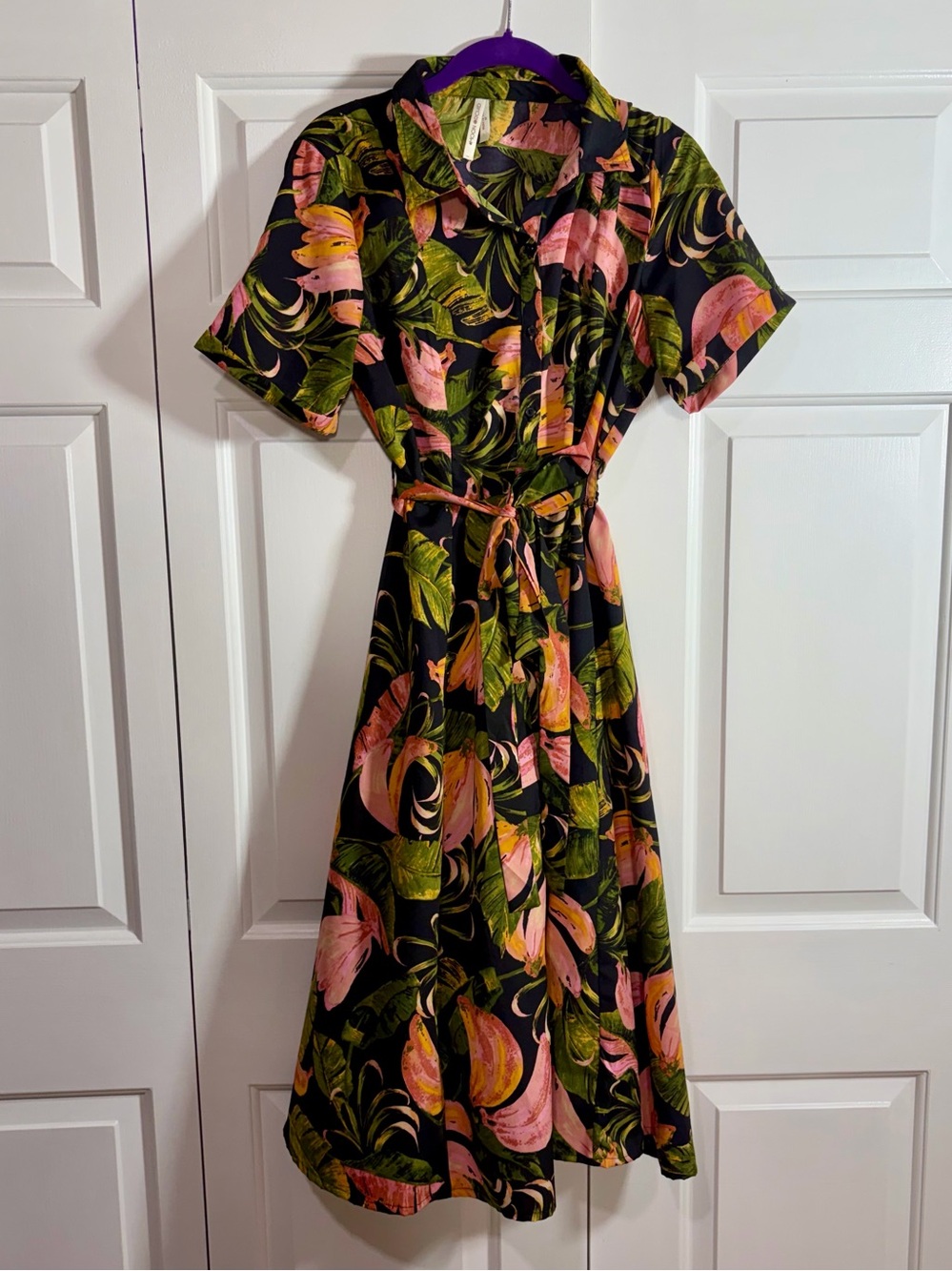 Tropical Print Midi Shirt Dress Size M